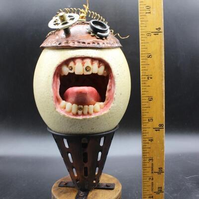Sutherland's Underland Ostrich Egg with Resin Mouth Art Sculpture Steampunk Oddity Piece