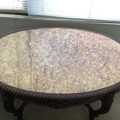 A - 313. Antique Victorian, Marble Top, Mahogany, Parlor Center Table