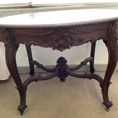 A - 313. Antique Victorian, Marble Top, Mahogany, Parlor Center Table