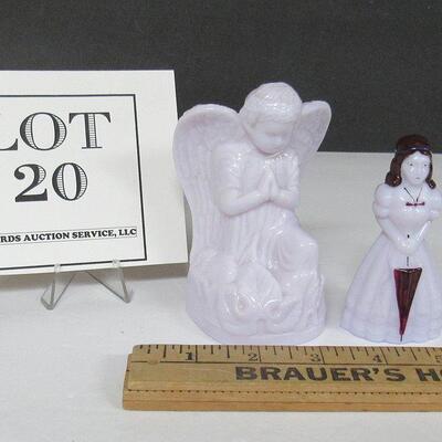 Older Boyd Glass Angel and Hand Painted Lady Figurine, Very Pale Lilac Color