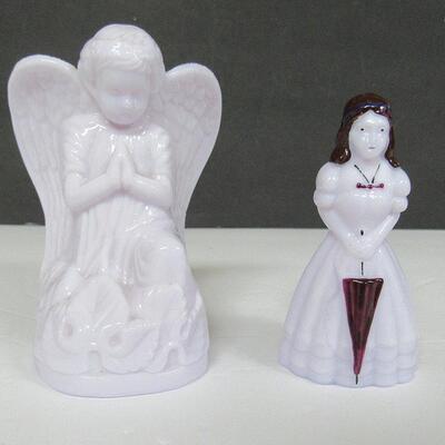 Older Boyd Glass Angel and Hand Painted Lady Figurine, Very Pale Lilac Color