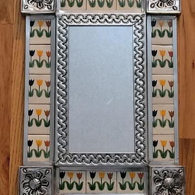 Lot 236: Mexican Tile and Tin Folk Art Mirror