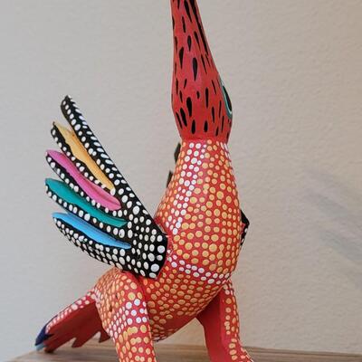 Lot 246: Handpainted Mexican Folk Art Alejibre Wood Bird