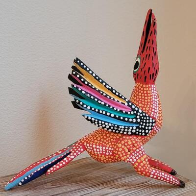 Lot 246: Handpainted Mexican Folk Art Alejibre Wood Bird