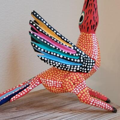Lot 246: Handpainted Mexican Folk Art Alejibre Wood Bird
