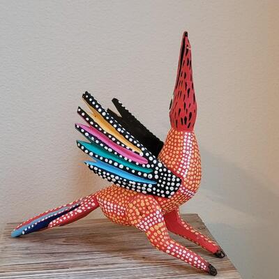Lot 246: Handpainted Mexican Folk Art Alejibre Wood Bird