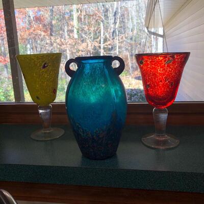 Blown Glass Goblets & Blue & Gold Vase ( K - KM)