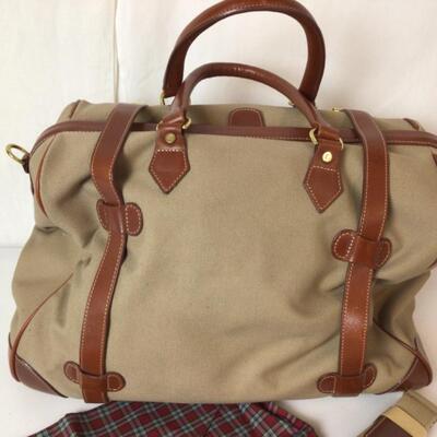 C407 Like New Brooks Brothers Canvas & Leather Duffel Bag Tote