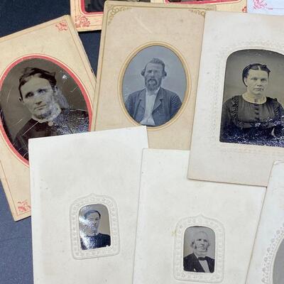 Lot of 12 Victorian Era Daguerreotype Metal Photograph Matted Cabinet Cards