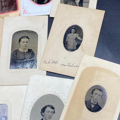 Lot of 12 Victorian Era Daguerreotype Metal Photograph Matted Cabinet Cards