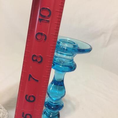 Blue Glass Candle stick and Votive