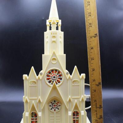 Antique Raylite Electric Corp Light Up Cathedral Church Music Box Decoration