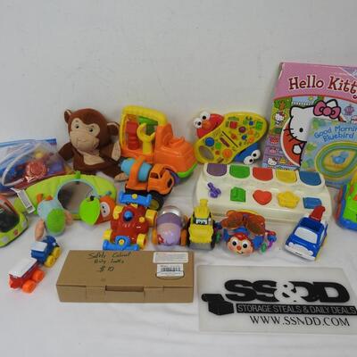 18 pc Toddler Kids Toys: 2 Books, Cars, Trucks, Cabinet Locks