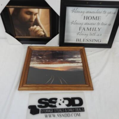 3 Framed Decor Pieces, Home/Family/Blessing, Christ