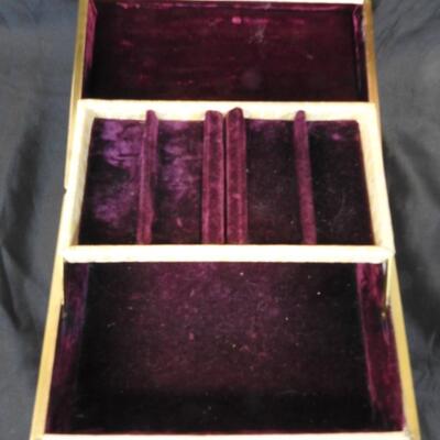 Cream Colored Jewelry Box, Purple Interior, Vintage