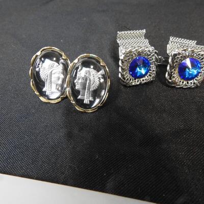 5 pc Costume Jewelry: 2 pairs Cuff Links & 3 pairs Clip On Earrings - Vintage