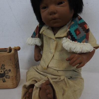 Native American/SW Style Woven Vest sz Med, Ceramic Tealight, & Doll