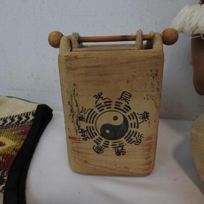 Native American/SW Style Woven Vest sz Med, Ceramic Tealight, & Doll