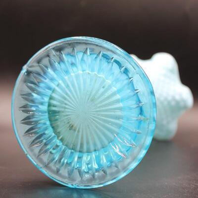 Vintage Northwood Blue Diamond Point Ruffled Lip Art Glass Vase