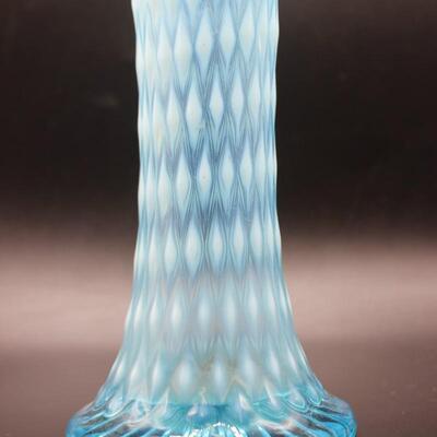 Vintage Northwood Blue Diamond Point Ruffled Lip Art Glass Vase