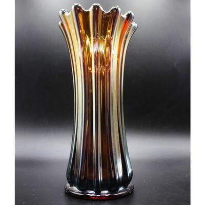 Vintage Purple Gold Carnival  Art Glass Vase