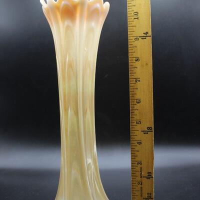 Vintage Marigold Yellow Opalescent Carnival Art Glass Swung Vase