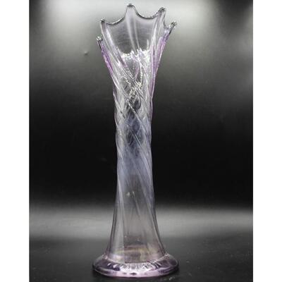 Vintage Clear Purple Glass Twisted Rib Swung Spiral Vase