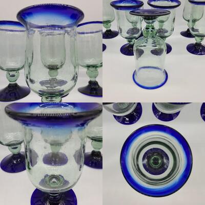 Cobalt Blue Rimmed, Hand-Blown Mexican  Tea/Water Glasses