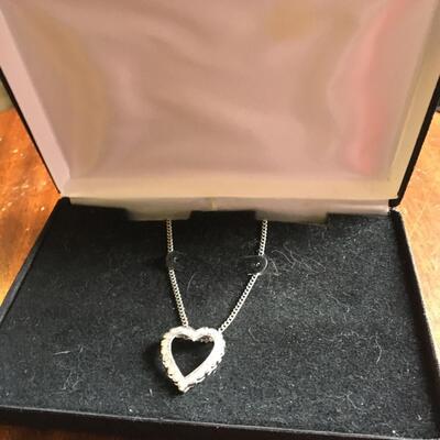 14k White Gold Necklace and 2 CTW Diamond Heart Pendant 18” Chain