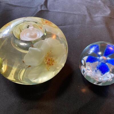 Glass Paperweight and Votive Lot 5â€ and 3â€
