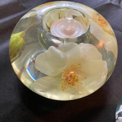 Glass Paperweight and Votive Lot 5â€ and 3â€