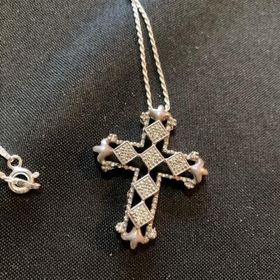 Sterling and Diamond Cross with 24â€ Chain