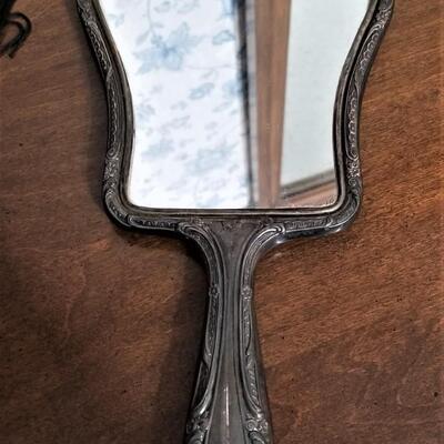Lot #151  Sterling Hand Mirror and 2 Art Glass Perfume Bottles