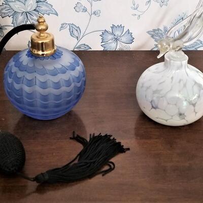 Lot #151  Sterling Hand Mirror and 2 Art Glass Perfume Bottles