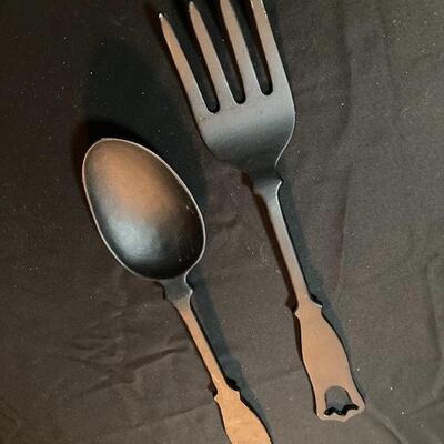 Large Decorative Metal Fork and Spoon Wall Hangings 20"