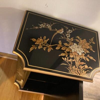 Oriental Stand and Wall Mirror With Inlaid Mother of Pearl