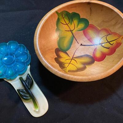 Wooden Painted Bowl and Plastic Ring Holder Lot