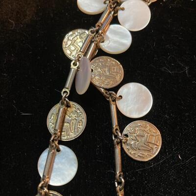 Large Modern Necklace with Coin and MOP Design