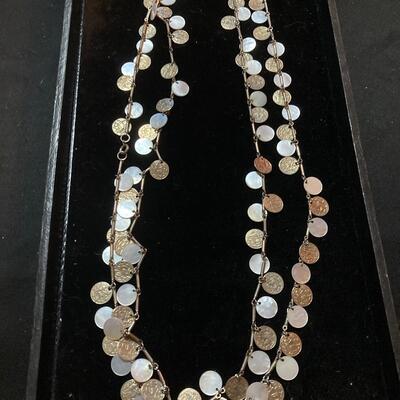 Large Modern Necklace with Coin and MOP Design