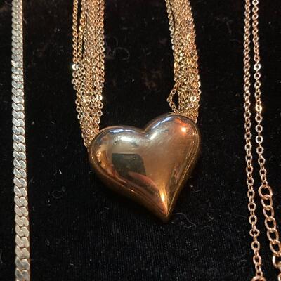 Lot of 3 Large Gold Tone Necklaces with Heart
