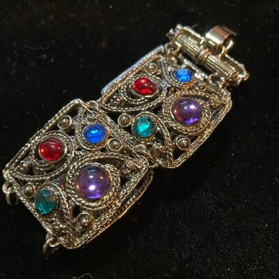 Vintage Wide Bracelet with Multi Colored Stones