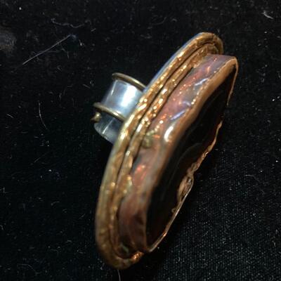 Large Gold Custom Ring with Cut Stone Untested