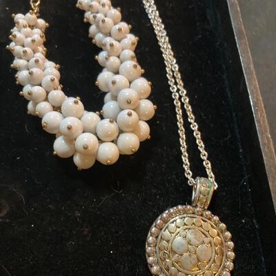 Three Large Necklaces with White Bead 