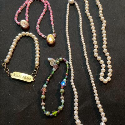 Lot of 5 Mixed Necklaces and Bracelets with Pearl Style Strands
