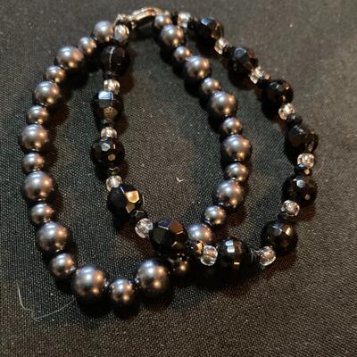 Lot of 4 Mixed Jewelry Lot with Black Stone Strand and Black Pearl Style Bracelet