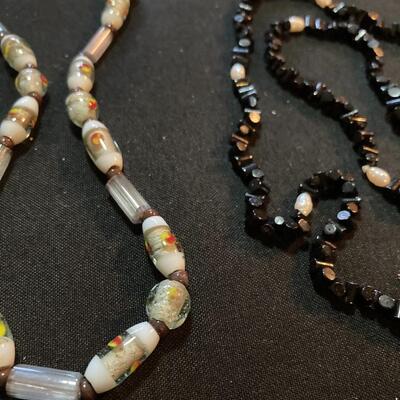 Lot of 4 Mixed Jewelry Lot with Black Stone Strand and Black Pearl Style Bracelet