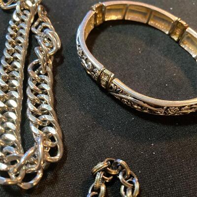 Lot of 4 Mixed Silver Jewelry with Chain Bracelets and one Necklace