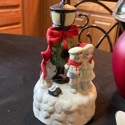 Lot of 3 Christmas Decor with Music Box, Red Votive Lamp and more..