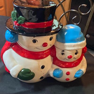 Snowman Music Cookie Jar with Snow Couple
