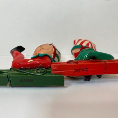 Lot 336: New Vintage Japan Knee Hugger, Felt Santa, and Pixie Elves Tree Clips (Marked Japan)